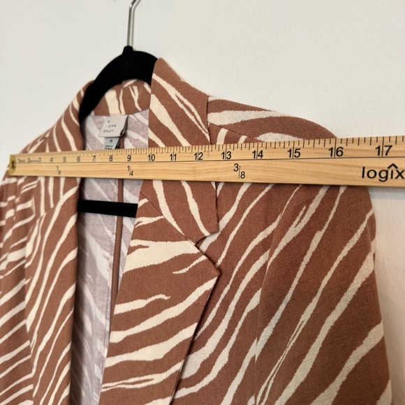 Linen Blend Blazer Shorts Suit Set Brown Zebra Natural Comfort Size M - Picture 8 of 11